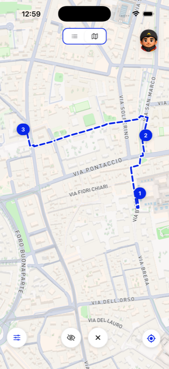 The plan's walking route on the map